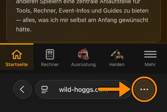 Open wild-hoggs.com in Safari. Tap the three dots at the bottom right.