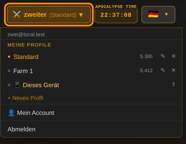 Oben auf jeder Seite tippst du auf deinen Namen. Dort siehst du alle Profile und wechselst mit einem Tipp. Der Punkt zeigt das aktive Profil.
