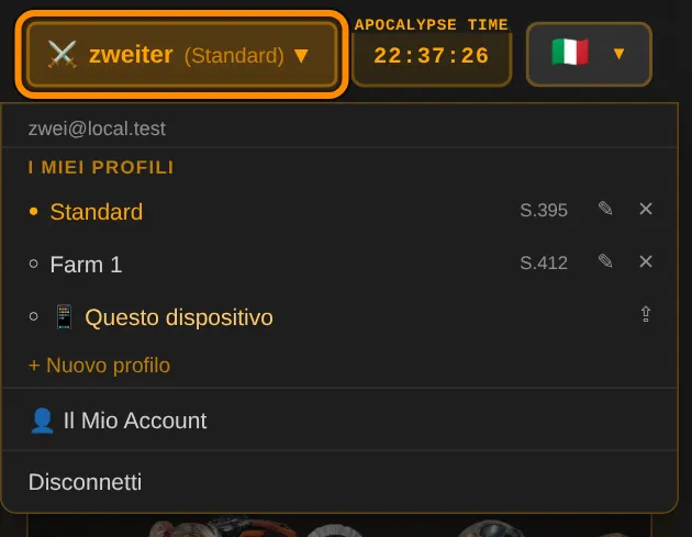 In cima a ogni pagina tocca il tuo nome. Lì vedi tutti i profili e cambi con un tocco. Il punto indica il profilo attivo.